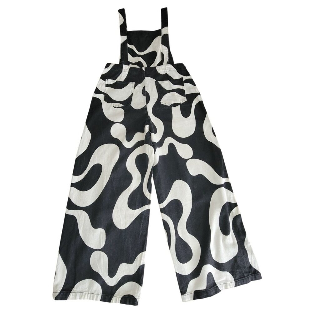 CIDER Black & White Abstract Print Wide Leg Overalls Curve & Plus Women's XL - Picture 4 of 10
